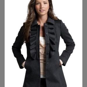 J.CREW black wool ruffle front peacoat